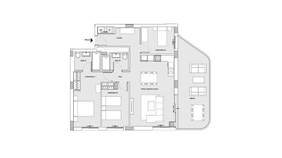 Apartment floor plan, 3 bedrooms in Salinas Towers No. 5 (2D)