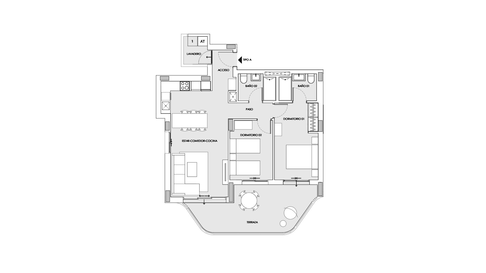 Apartment floor plan, 2 bedrooms in Salinas Towers No. 4