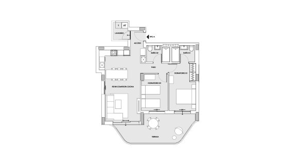 Apartment floor plan, 2 bedrooms in Salinas Towers No. 4 (2D)