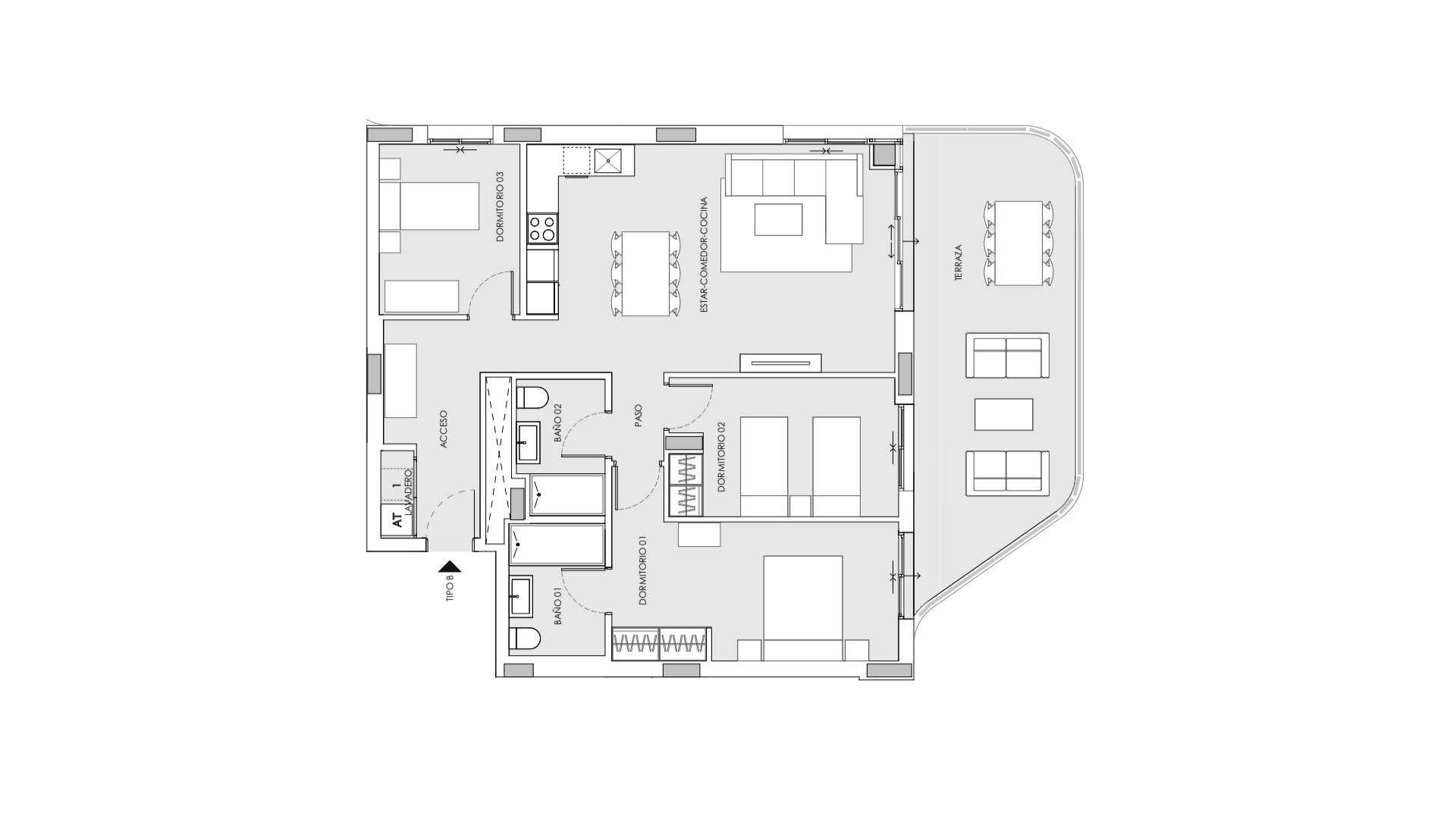 Apartment floor plan, 3 bedrooms in Salinas Towers No. 6